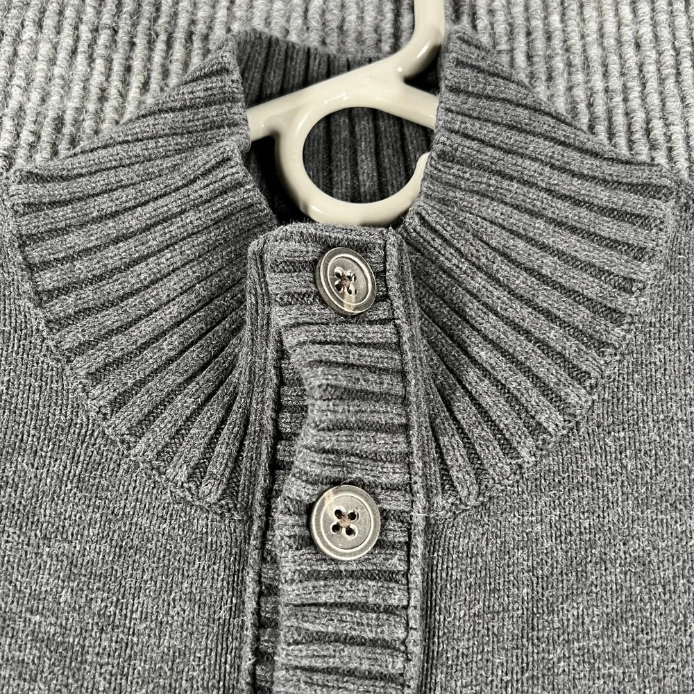 Banana Republic Sweater Mens Large Gray Long Sleeve Mock Neck 1/4 Button Up